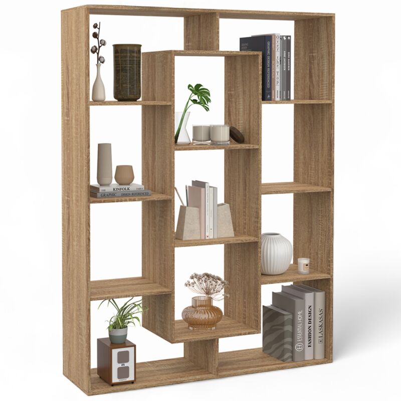 Etagère bibliothèque colette avec 11 compartiments effet bois H.143 cm