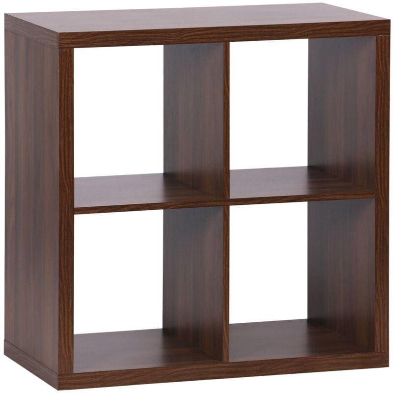 Etagère bibliothèque cubique 2 niveaux 4 compartiments. effet bois de noyer. l 76 x p 39 x h 76cm