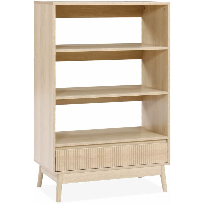 Sweeek - Etagère bibliothèque. décor bois - 3 niveaux - 1 tiroir - Linear