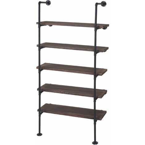 Étagère bibliothèque design industriel 165x80x28cm en bois marron et métal 040005394