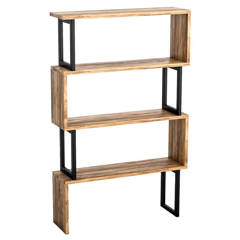Toilinux - Bibliothèque avec 3 étagères en métal - Naturel clair et Noir - roveni