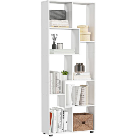 Étagère bibliothèque design zigzag moderne, blanc, dimensions 70x24x178 cm, panneaux de particules, rangement élégant.
