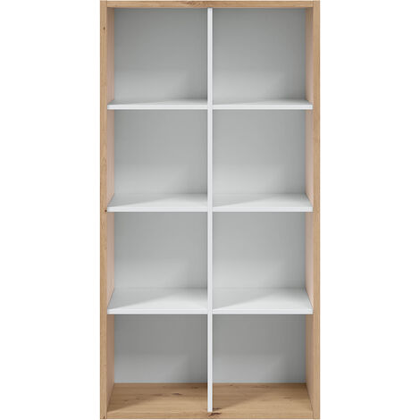 Etagère bibliothèque en panneau de particules mélaminé coloris blanc mat et chêne - Hauteur 137 x Longueur 71 cm x Profondeur 33 cm