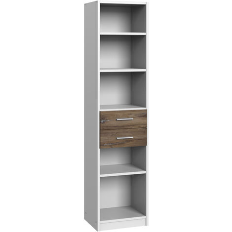 Etagère, bibliothèque enfant 2 tiroirs Blanc, rechampis imitation chêne Flagstaff - longueur 48 x hauteur 197 x profondeur 40 cm -PEGANE-