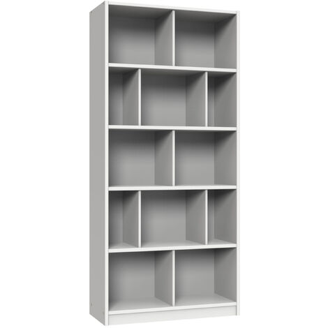 Etagère, bibliothèque enfant coloris Blanc, rechampis teinte béton gris clair - longueur 90 x hauteur 197 x profondeur 38 cm -PEGANE-