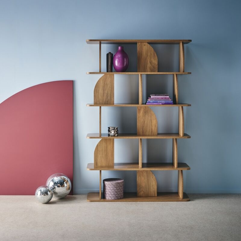 Etagère. bibliothèque exotique décor bois manguier 5 niveaux. séparateurs courbés - Alva