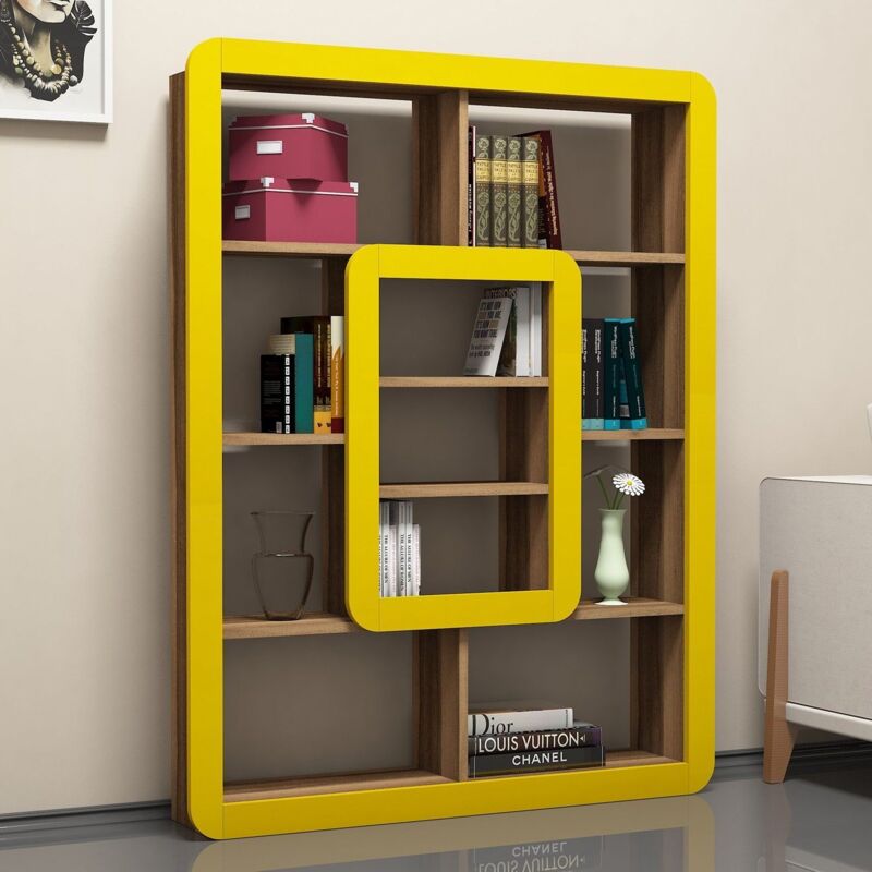Étagère bibliothèque Infula liseré 140cm Bois Naturel et Jaune Étagère bibliothèque Infula liseré 140cm Bois Naturel et Jaune
