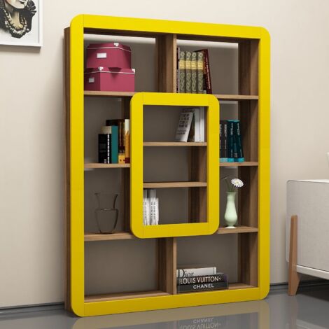 Étagère bibliothèque Infula liseré 140cm Bois Naturel et Jaune