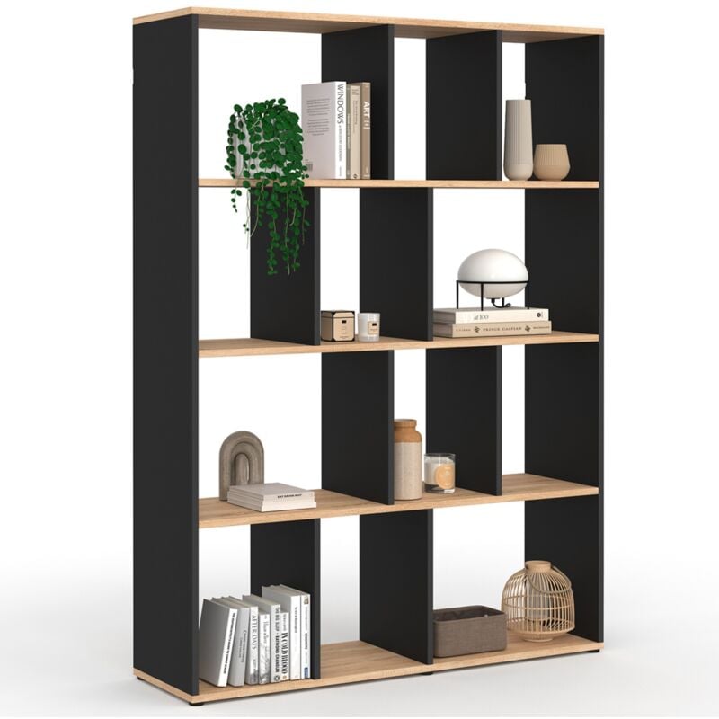 Etagère bibliothèque JENA 4 niveaux noir et effet bois H.143 cm