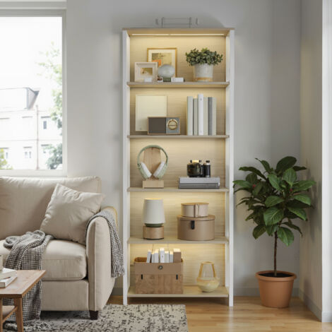 Étagère, Bibliothèque LED à Lumière Réglable, Cadre en Acier, pour Salon, Chambre, Bureau, 30,3 x 60 x 178,6 cm, Beige