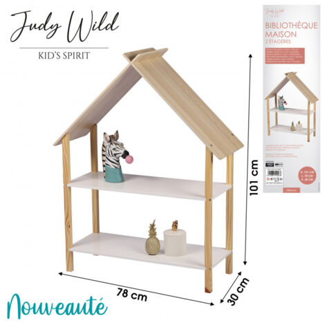 Étagère Bibliothèque Maison Bois et Blanc Chambre Enfant - 78x30x101cm