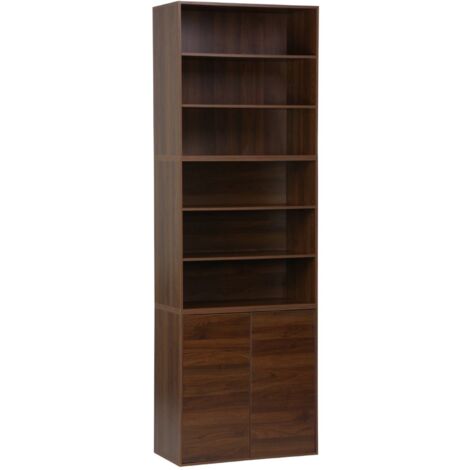 Etagère. bibliothèque modulable décor bois noyer 3 éléments - 2 portes 5 étagères L 70 x P 35 x H 210cm - Kompo
