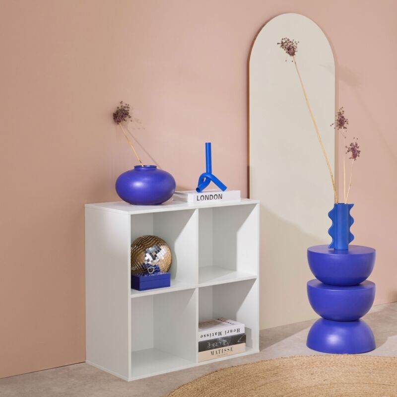 Sweeek - Etagère, bibliothèque, module de rangement décor bois blanc 4 compartiments l 70 x p 35 x h 70cm - Kompo