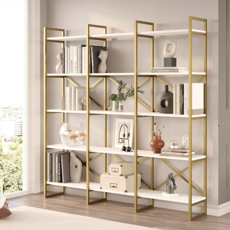 Étagère bibliothèque Opawa L170cm Métal Or et Bois Blanc