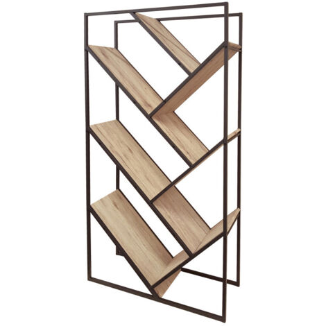 Étagère Bibliothèque Originale en Bois MDF et Métal Noir Design