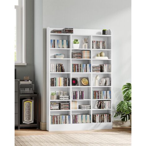Étagère Bibliothèque, Rangements pour CD et DVD 8 Niveaux, Meuble de Rangement multimédia, Armoire de Rangement CD pour 747 CDs pour le Salon, Bureau, Blanc