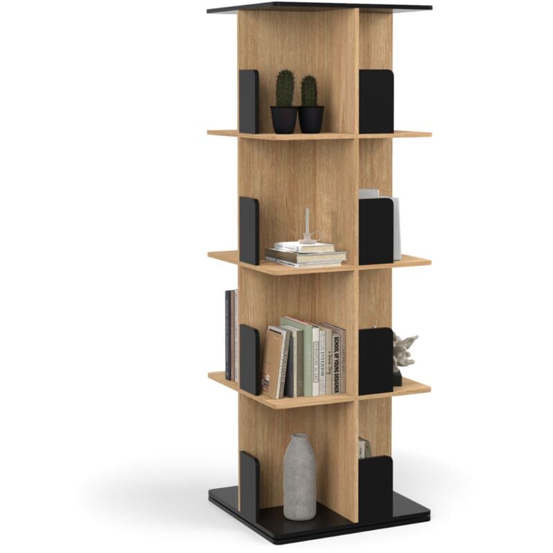 Idmarket - Etagère bibliothèque rotative 4 niveaux rapha noir et effet bois