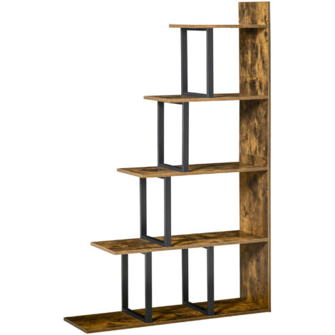 Étagère bibliothèque séparateur de pièce style industriel en escalier 5 étagères 102 x 30 x 160 cm coloris brun rustique