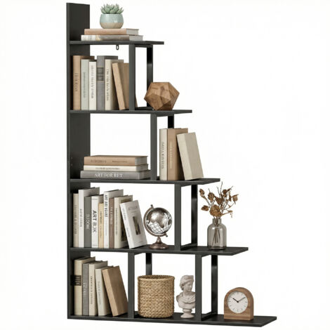 Étagère bibliothèque séparateur de pièce style industriel en escalier 5 niveaux 102 x 30 x 160 cm noir