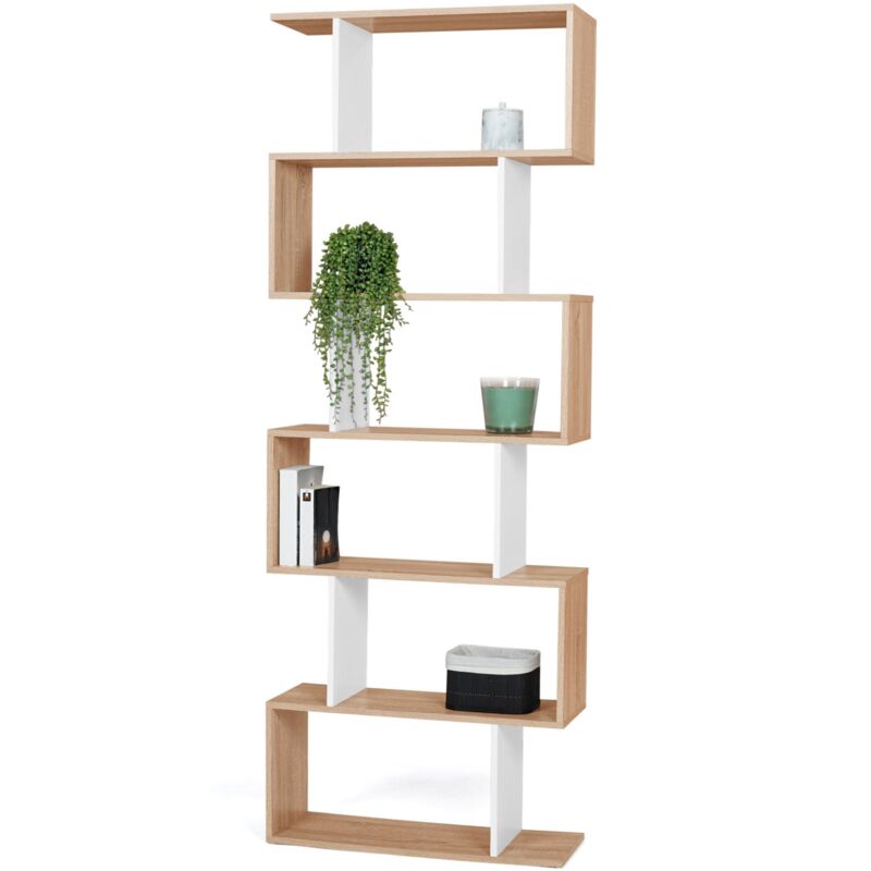 Etagère bibliothèque sofia forme s façon hêtre et blanc 189 cm