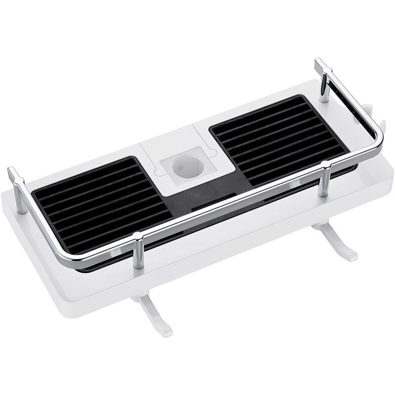 Étagère Blanc Douche sans Percage Tablette de Douche 24 à 25mm Support pour Rangement pour Salle de Bain avec 2 Crochets