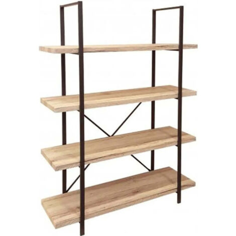 Étagère Bois MDF et Métal Noir 4 Étages - Hauteur 140cm