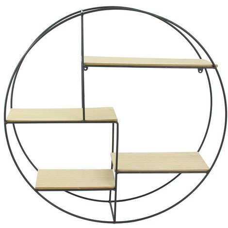 Etagère industrielle ronde en bois et métal 50 cm noir - Noir