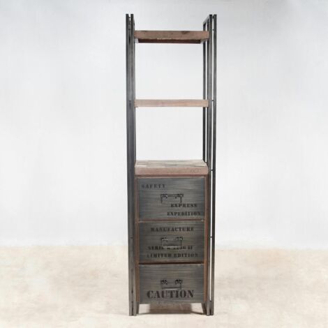 Etagère bois recyclé 3 plateaux 3 tiroirs 60x210 CARAVELLE