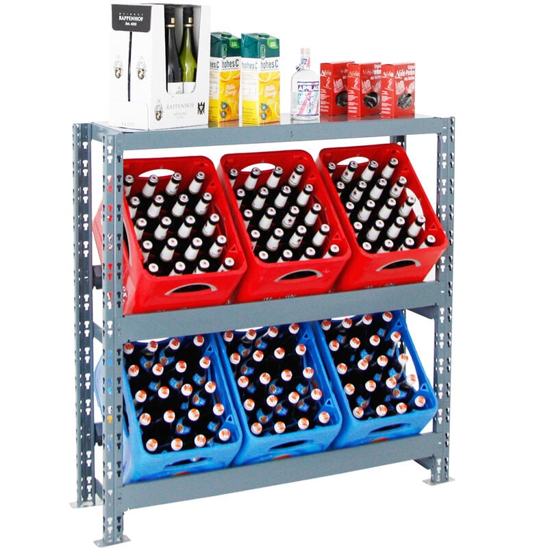 Tagère caisses à boissons tegernsee xl HxLxP 110x110x30cm jusqu'à 6 boîtes + Planche Gris Porte-caisses, support bouteilles, rack à boissons - Grau