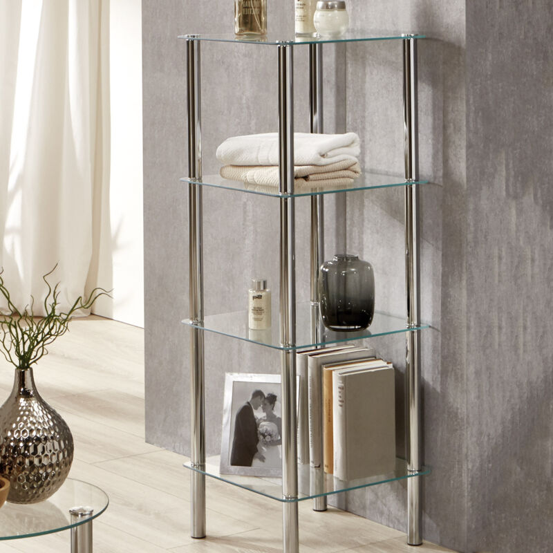 M&s - Etagère carrée 4 niveaux en verre et métal chromé - yukon M&s - Etagère carrée 4 niveaux en verre et métal chromé - yukon