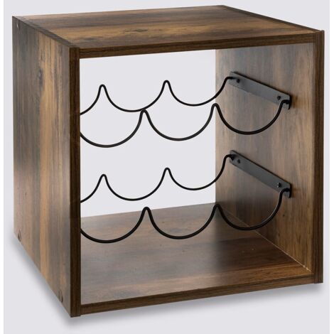 Etagère casier à bouteilles capacité 6 bouteilles Effet bois foncé -  Longueur 31 x Profondeur 31 x Hauteur 31 cm