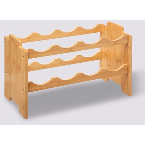 Etagère casier à bouteilles empilables avec 8 emplacements en bambou coloris naturel - Longueur 46 x Profondeur 24,5 x Hauteur 29,5 cm