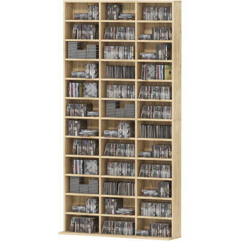Étagère CD DVD 1116 CD 528 DVD 36 compartiments étagères réglables chêne