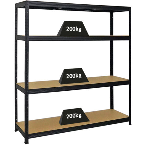 PROREGAL - PREISWERTE QUALITÄT 180x180x45cm 200kg par niveau Noir Étagère robuste de Garage, Atelier, Cave, sous-sol, Stockage, Rangement, Rayonnage