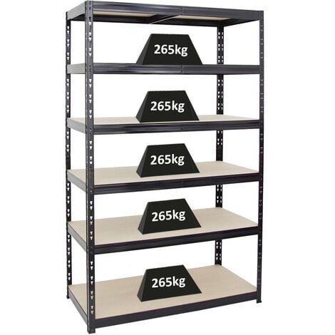 PROREGAL - REGALE GÜNSTIG KAUFEN GIANT TIGER HxLxP 200x120x40cm 265kg par Niveau 6 Niveaux Noir Étagère robuste de garage, atelier, cave, sous-sol, stockage, rangement, rayonnage