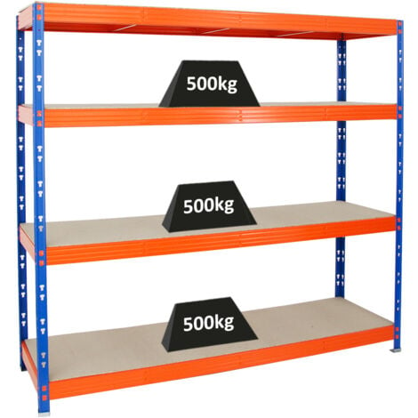 PROREGAL - REGALE GÜNSTIG KAUFEN 180x200x60cm 4 niveaux en aggloméré 8mm 500kg par niveau Bleu/Orange Étagère de garage, étagère de rangement, stockage, rayonnage