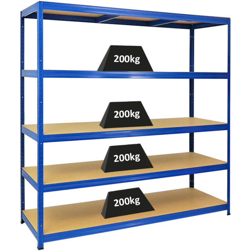 Tagère charge lourde giant elephant HxLxP 180x180x60cm 200kg par niveau Bleu Étagère robuste de Garage, Atelier, Cave, sous-sol, Stockage, Rangement,