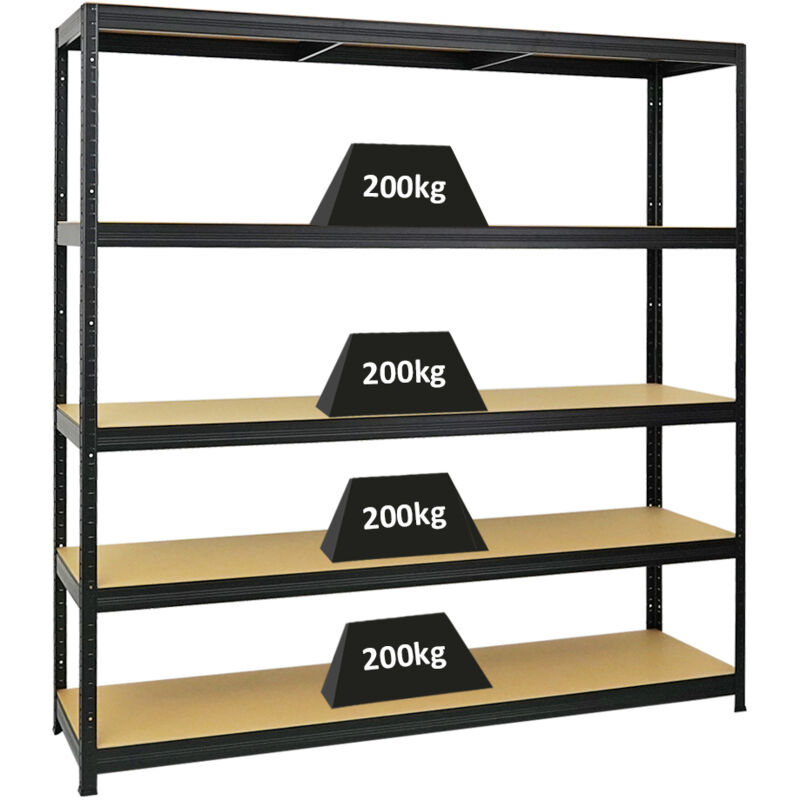 Tagère charge lourde giant elephant HxLxP 180x180x45cm 200kg par niveau Noir Étagère robuste de Garage, Atelier, Cave, sous-sol, Stockage, Rangement,