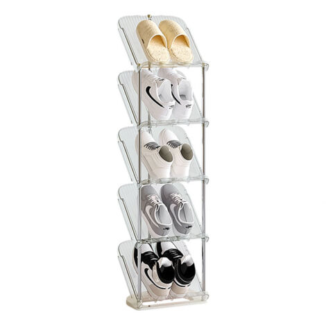 Étagère Chaussure à 5 Niveaux, Rangement Chaussure, Peu Encombrante Étroite Etagere Chaussure, Porte Chaussures Gain, Etagere a Chaussures de Place pour Entrée, Salon, Chambre, Dressing