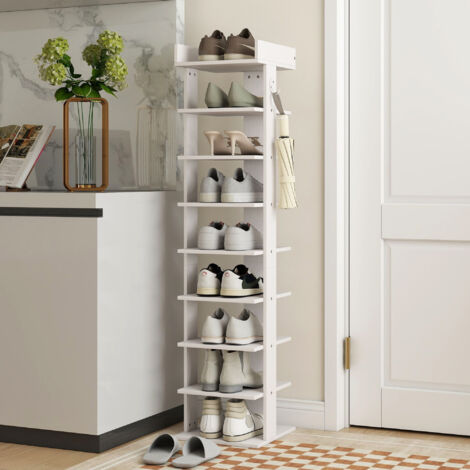 Étagère chaussure à 9 niveaux. range-chaussure jusqu'à 9 paires avec plateau supérieur. 2 crochets. 30x30x128.4cm. blanc