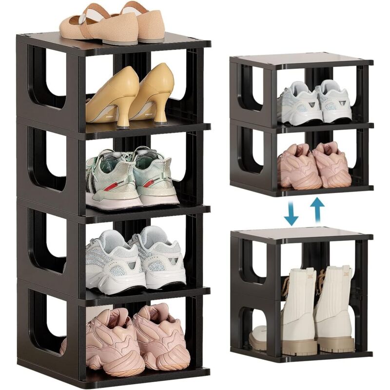 Étagère à chaussures empilable 5 niveaux – Meuble en plastique peu encombrant – Dimensions 24,3x26x58,3 cm – Pour placard et couloir