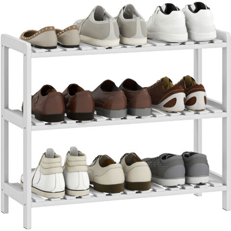 Étagère chaussures 3 niveaux bois de pin 70x26x57,5 cm blanc rangement entrée salon