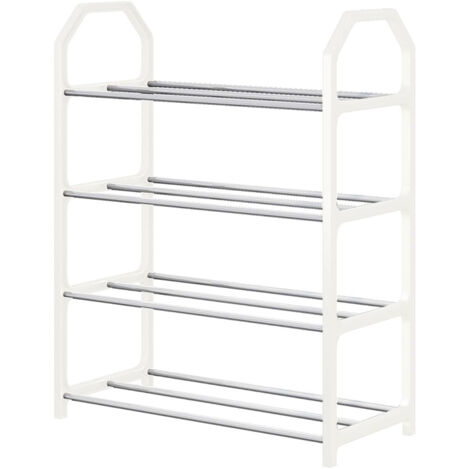 Étagère Chaussures 4 Niveaux, Métal, Empilable, 12-16 Paires, Entrée/Dressing
