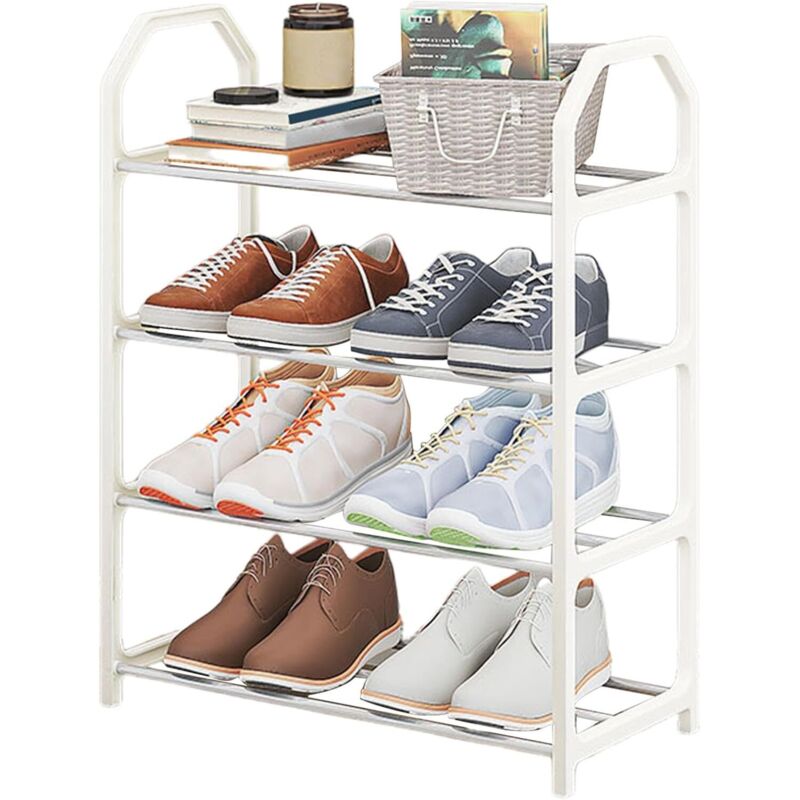 Étagère Chaussures 4 Niveaux, Métal, Empilable, 12-16 Paires, Entrée/Dressing