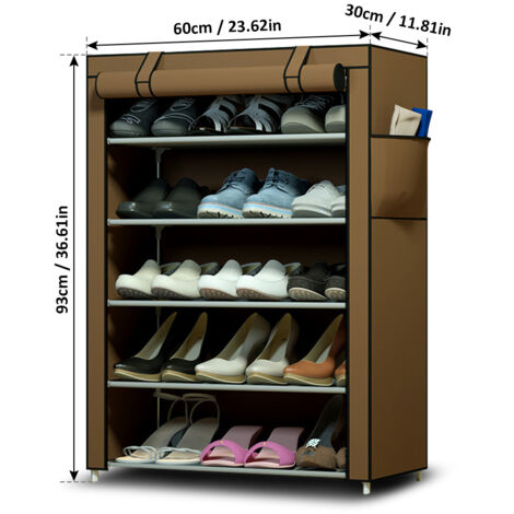Étagère Chaussures à Assemblage Libre - Design Café, En Acier Galvanisé Multi-Layers (93cm, 5 Compartments) - Zippé Anti-Poussière pour Espace Étudiant/Economique