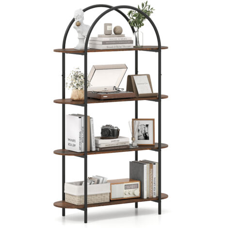 Étagère Cintrée, Bibliothèque Industrielle à 4 Niveaux avec Cadre Métallique, 95 x 34 x 156 cm pour Salon, Bureau, Chambre, Marron