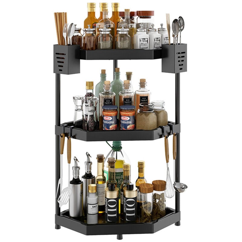 Sinbinta - tagère Coin à Épices d'angle, Organisateur de support à épices Support de Rangement pour comptoir - 3 Niveaux