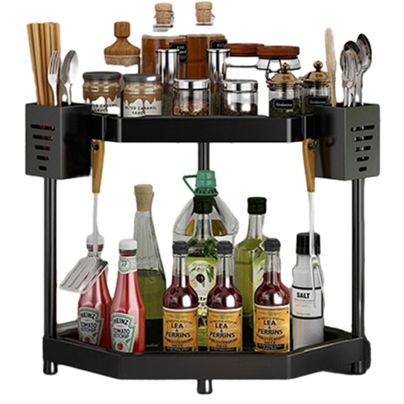 Sinbinta - tagère Coin à Épices d'angle, Organisateur de support à épices Support de Rangement pour comptoir - 2 Niveaux