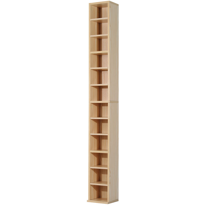 Etagere Colonne Armoire De Rangement Cd 12 Compartiments 21l X 20l X 175h Cm Capacite Max 204 Cd Coloris Hetre 833 135