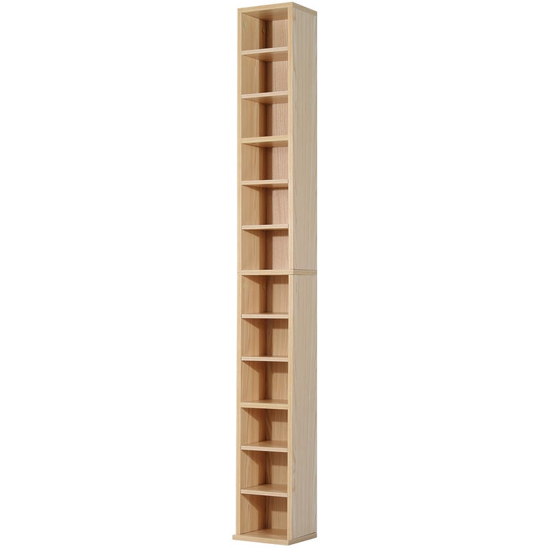 Étagère colonne armoire de rangement CD 12 compartiments 21L x 20l x 175H cm capacité max. 204 CD coloris hêtre